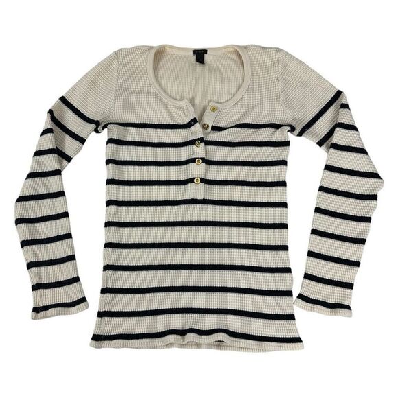 J. Crew Thermal Henley Stripe Top size XS - Picture 1 of 7